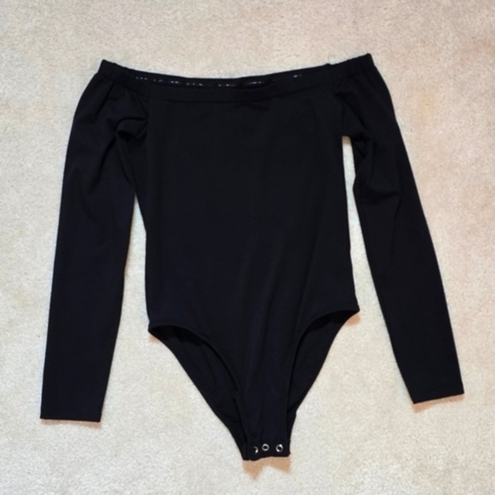Ampersand Avenue Womens Black Off The Shoulder Long Sleeve Bodysuit Large L - Picture 4 of 8